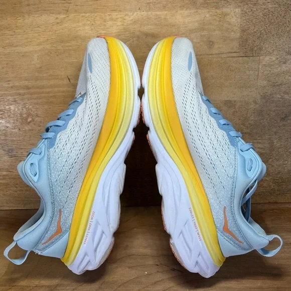 Hoka One One Bondi 8 REFLECTIVE Womens Size 9 Running Shoes Sneakers Blue Yellow - Picture 6 of 12